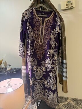 Purple Floral Embroidered Women's Dress
